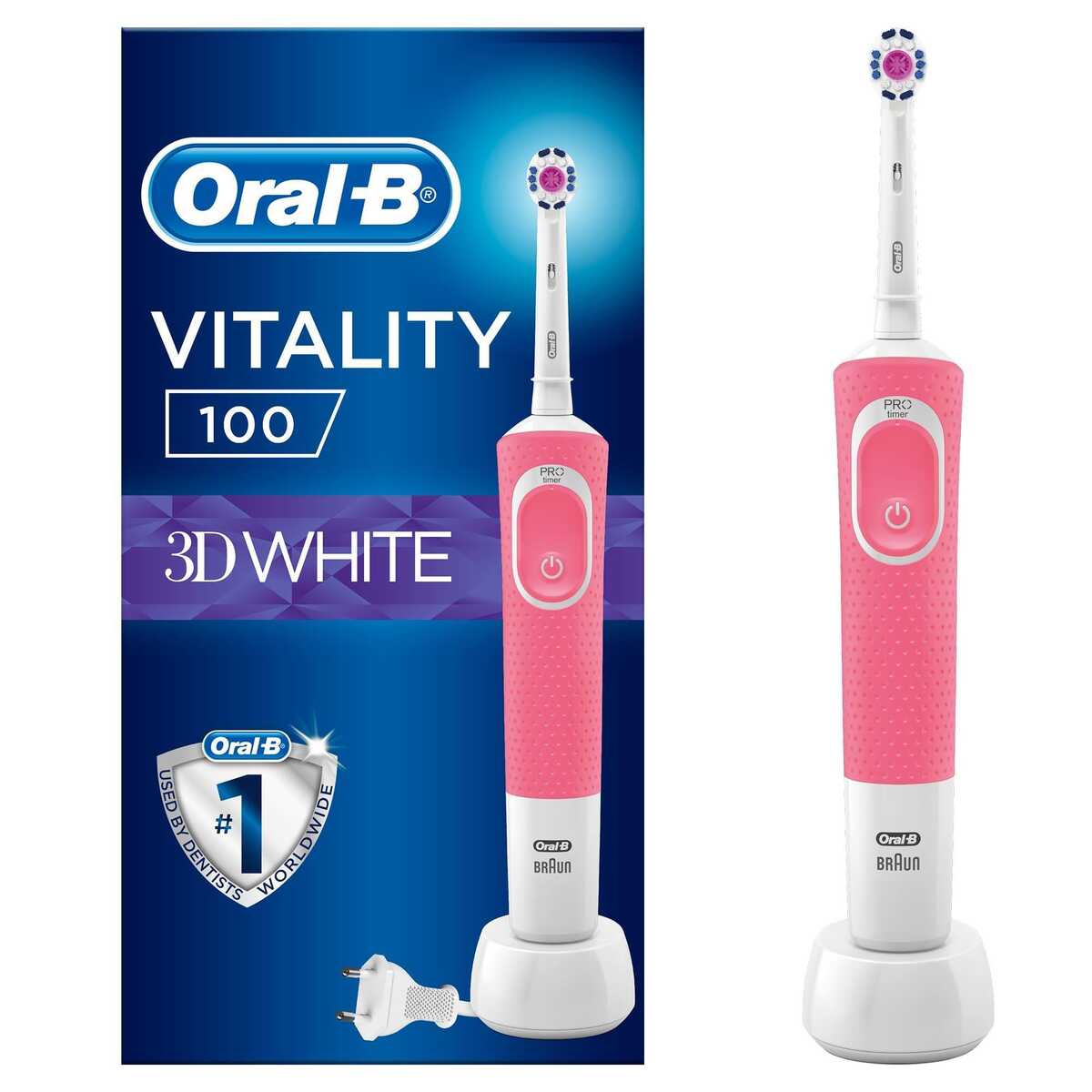 Oral-B D100 Vitality 3D White Şarjlı Diş Fırçası - Pembe