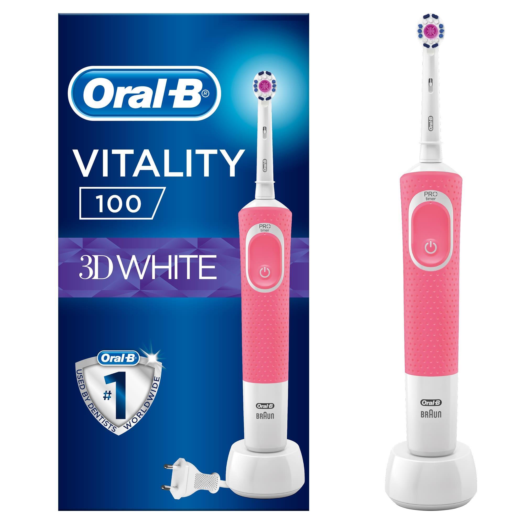 Oral-B - Oral-B D100 Vitality 3D White Şarjlı Diş Fırçası - Pembe