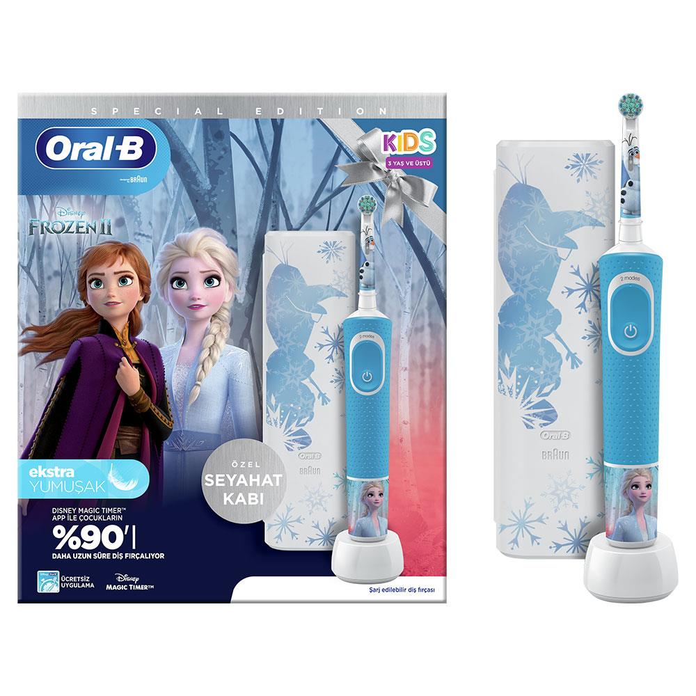 Oral-B D100 Vitality Frozen Özel Seri Çocuklar İçin Ekstra Yumuşak Şarj Edilebilir Diş Fırçası + Seyahat Kabı Hediyeli