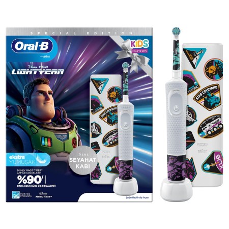 Oral-B D100 Vitality Lightyear Özel Seri Çocuklar İçin Ekstra Yumuşak Şarj Edilebilir Diş Fırçası + Seyahat Kabı  - 1