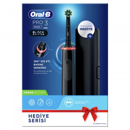 Oral-B Pro 3500 Şarj Edilebilir Diş Fırçası Siyah + Başlık - Thumbnail